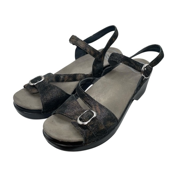 Dansko Sandals Women's Size 40 EU Black Shiny Silver Buckle Sandi Slingbacks - Picture 3 of 8